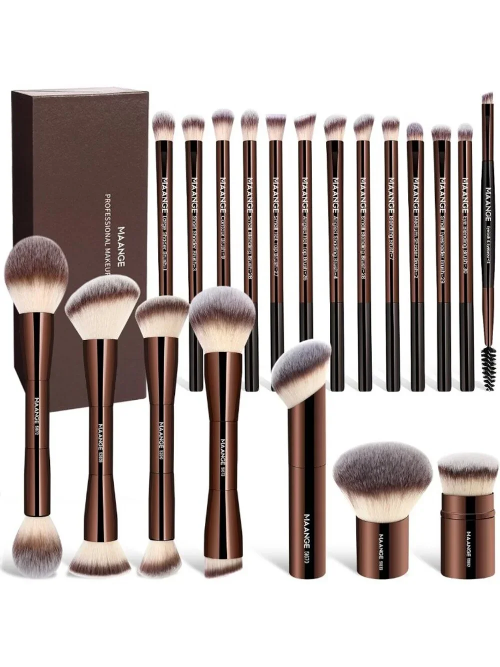20 Pcs Double-End Makeup Brushes Set with Gift Box for Blending & Buffing
